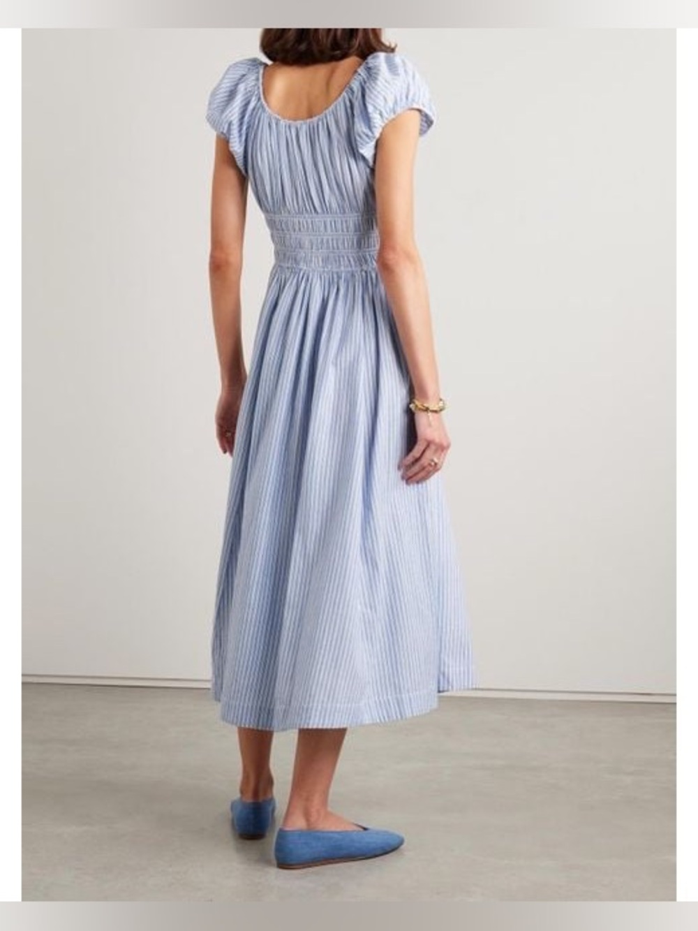 Doen Light Blue and White Striped Smocked Midi Dress - Picture 3 of 10